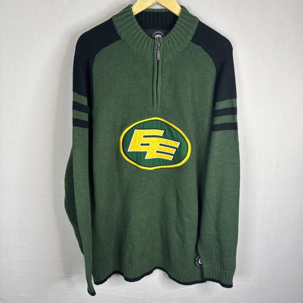 Sogo Sports CFL‎ Edmonton Eskimos Knit Quarter Zip Sweater TG/XL Green Black